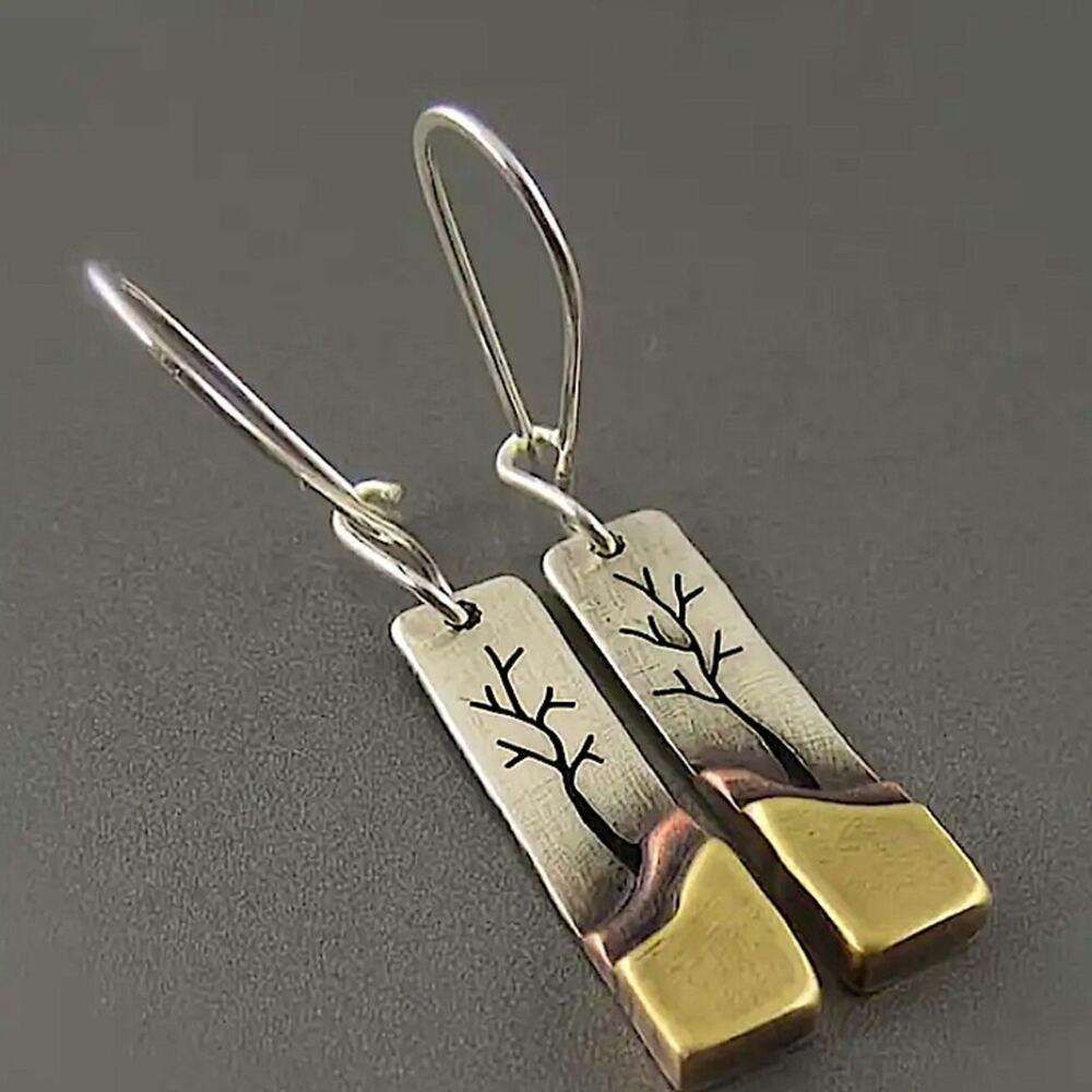 Dazzling Gold Silver Color Metal Geometry Square Leaf Dangle Earrings for Women - Picture 1 of 10